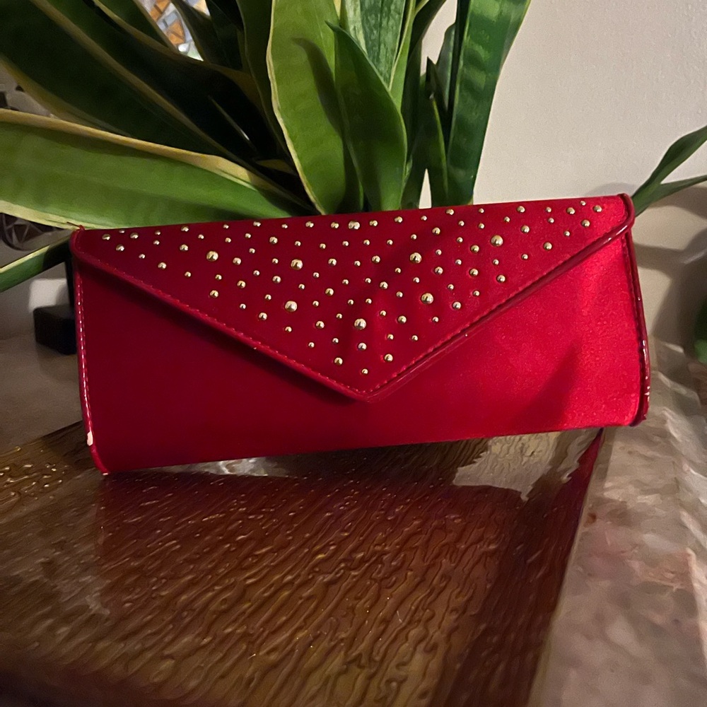 Chic Red Clutch with Gold Accents